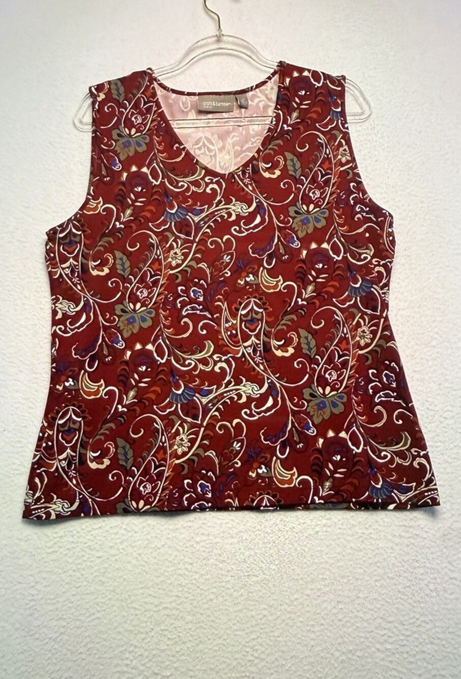 Croft & Barrow Women Red Paisley Sleeveless Stretch Top Size M Layering Western